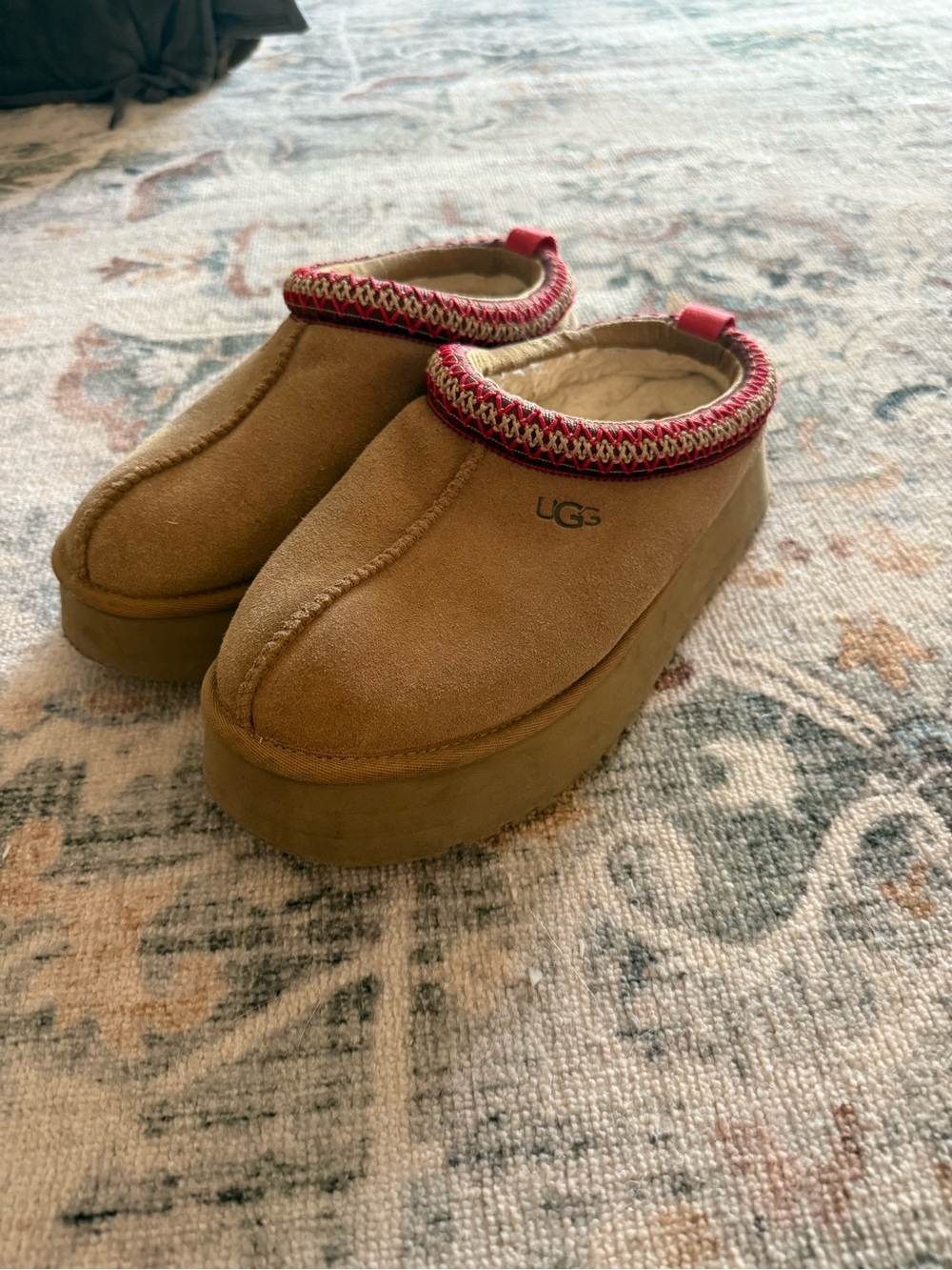 UGG Kids Chestnut Suede Slip-On Clog with Red Trim